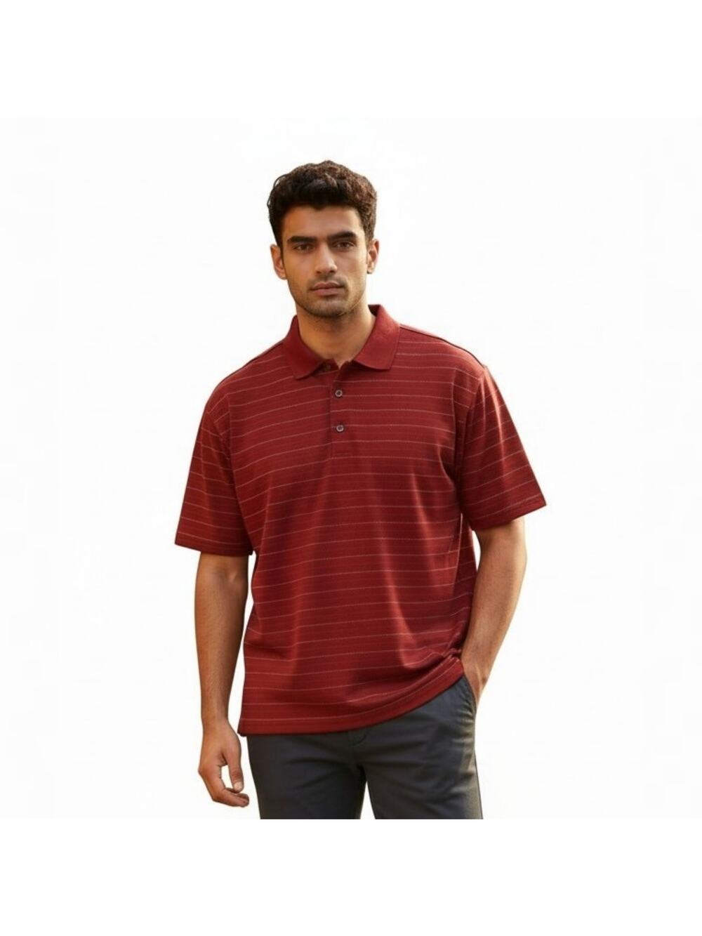 Fairway & Greene Red Striped Golf Polo Shirt Mens Large Mercerized Cotton